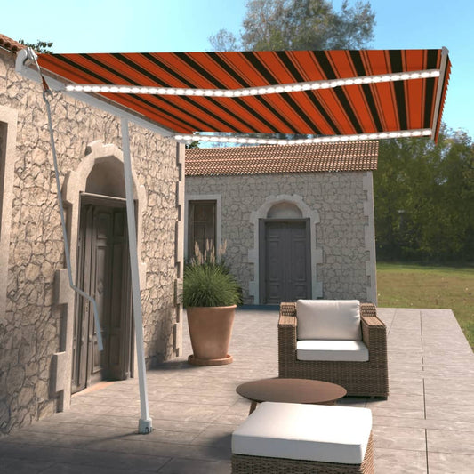 Copertină automată senzor vânt&LED, portocaliu/maro, 300x250 cm