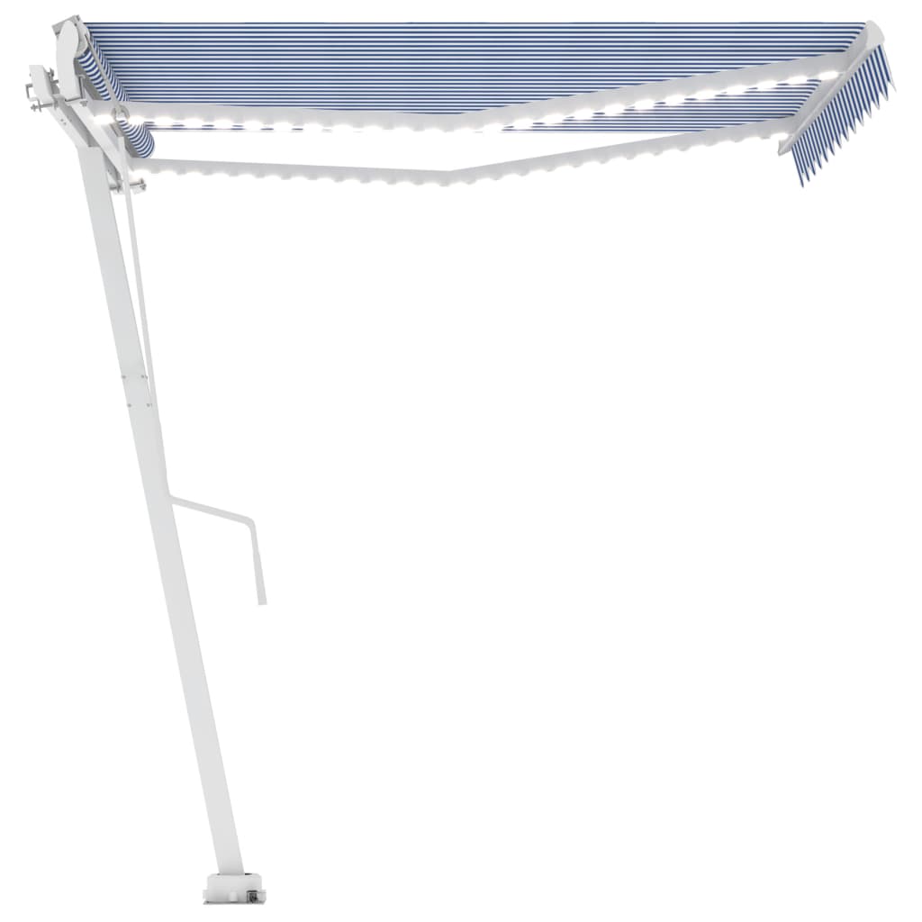 Copertină automată cu senzor vânt&LED, albastru/alb, 350x250 cm