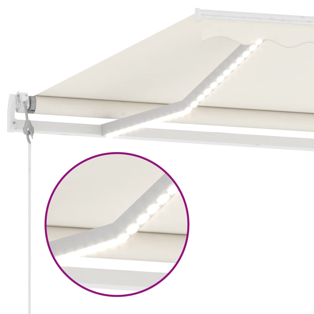 Copertină automată cu senzor vânt & LED, crem, 350x250 cm