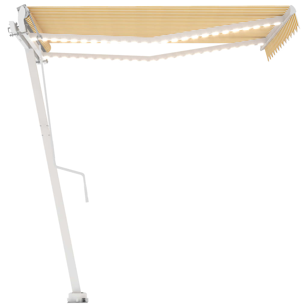 Copertină automată cu senzor vânt & LED, galben/alb, 350x250 cm