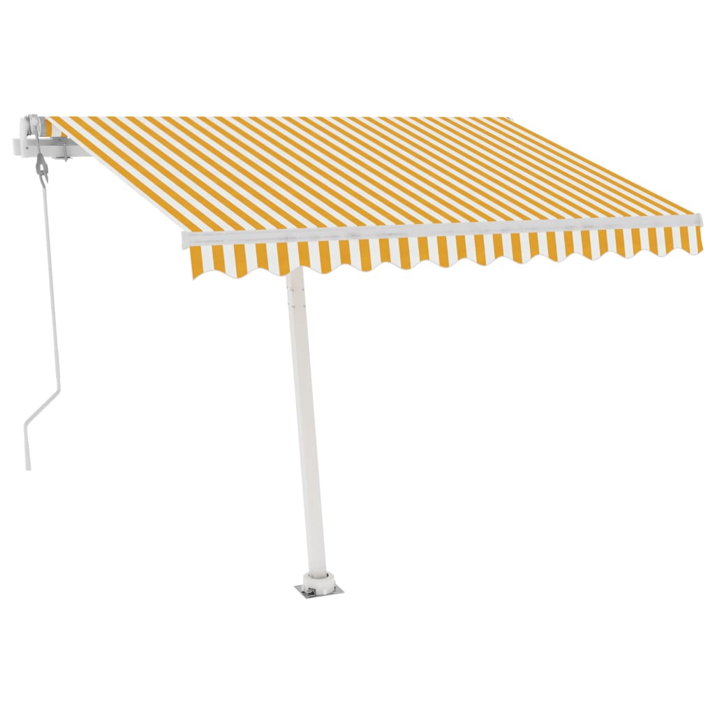 Copertină automată cu senzor vânt & LED, galben/alb, 350x250 cm