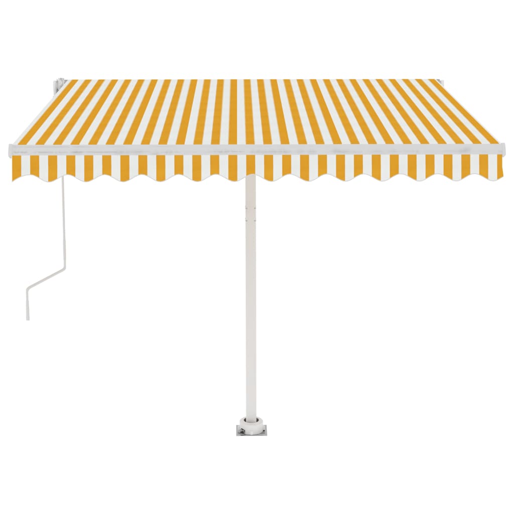 Copertină automată cu senzor vânt & LED, galben/alb, 350x250 cm