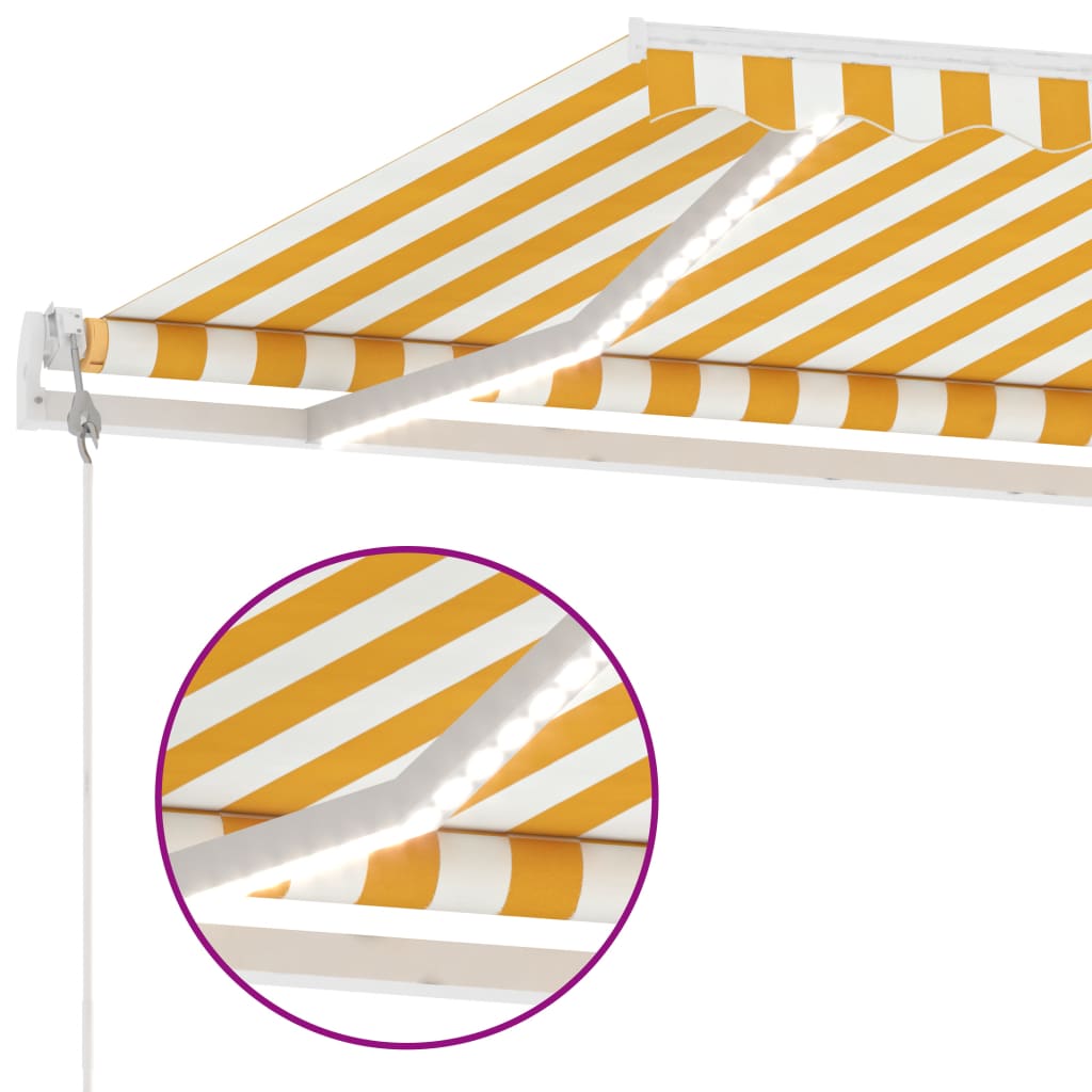 Copertină automată cu senzor vânt & LED, galben/alb, 350x250 cm