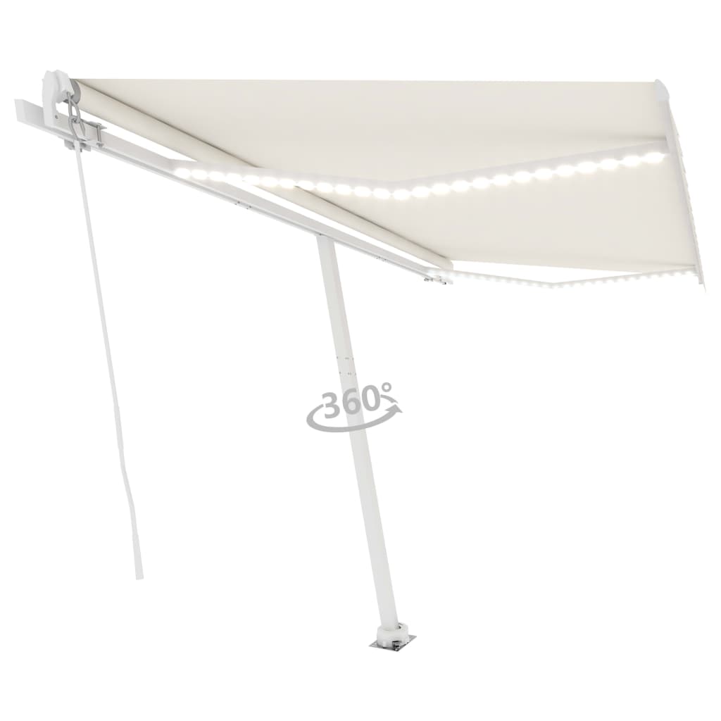 Copertină retractabilă manual cu LED, crem, 400x300 cm