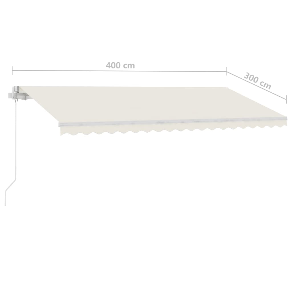Copertină retractabilă manual cu LED, crem, 400x300 cm