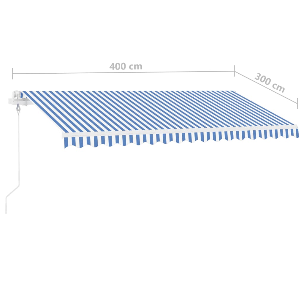 Copertină autonomă retractabilă automat albastru&alb 400x300 cm