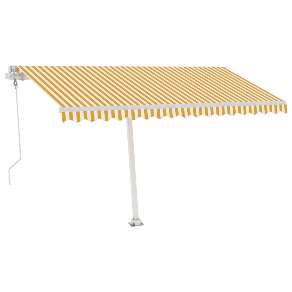 Copertină automată cu senzor vânt & LED, galben&alb, 400x300 cm
