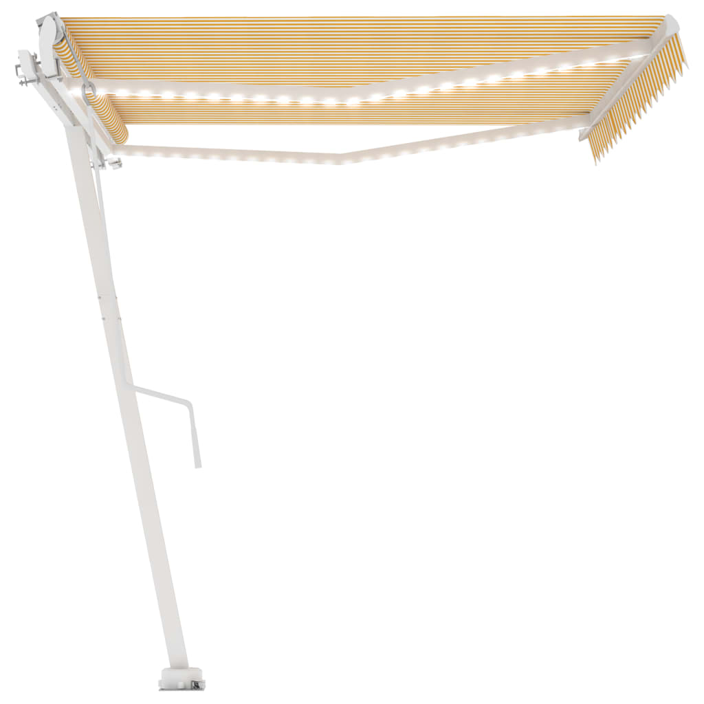 Copertină automată cu senzor vânt & LED, galben&alb, 400x300 cm