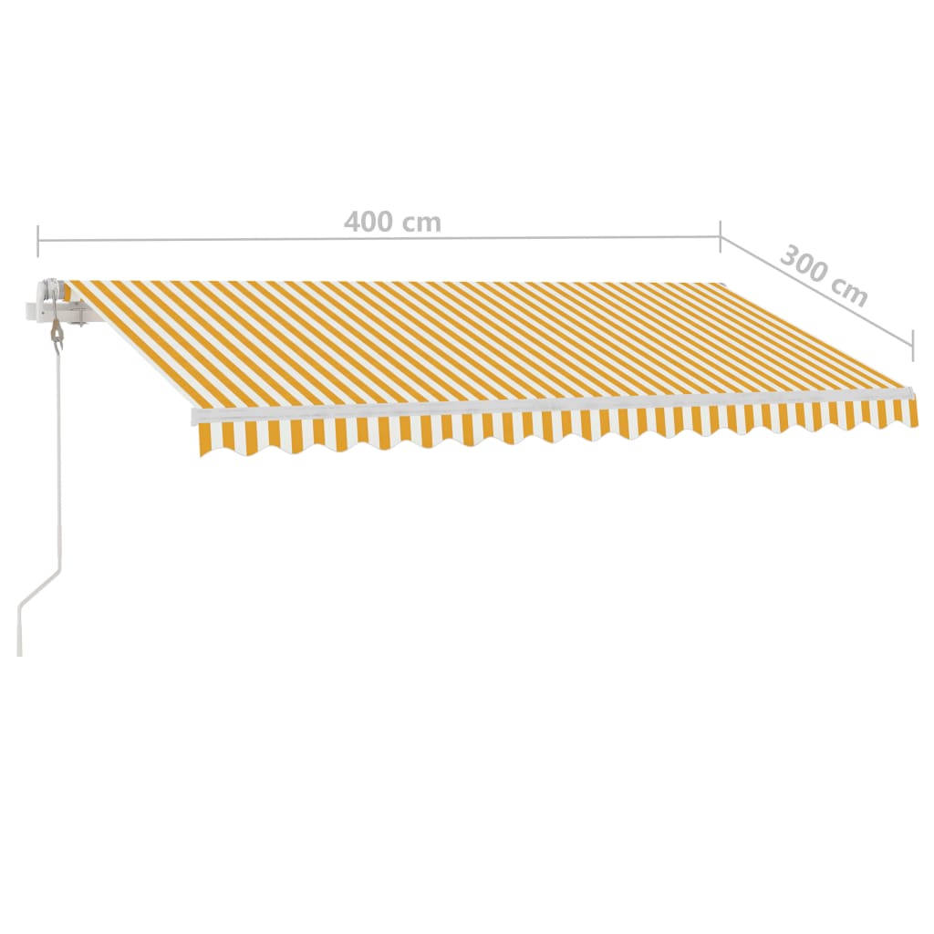 Copertină automată cu senzor vânt & LED, galben&alb, 400x300 cm