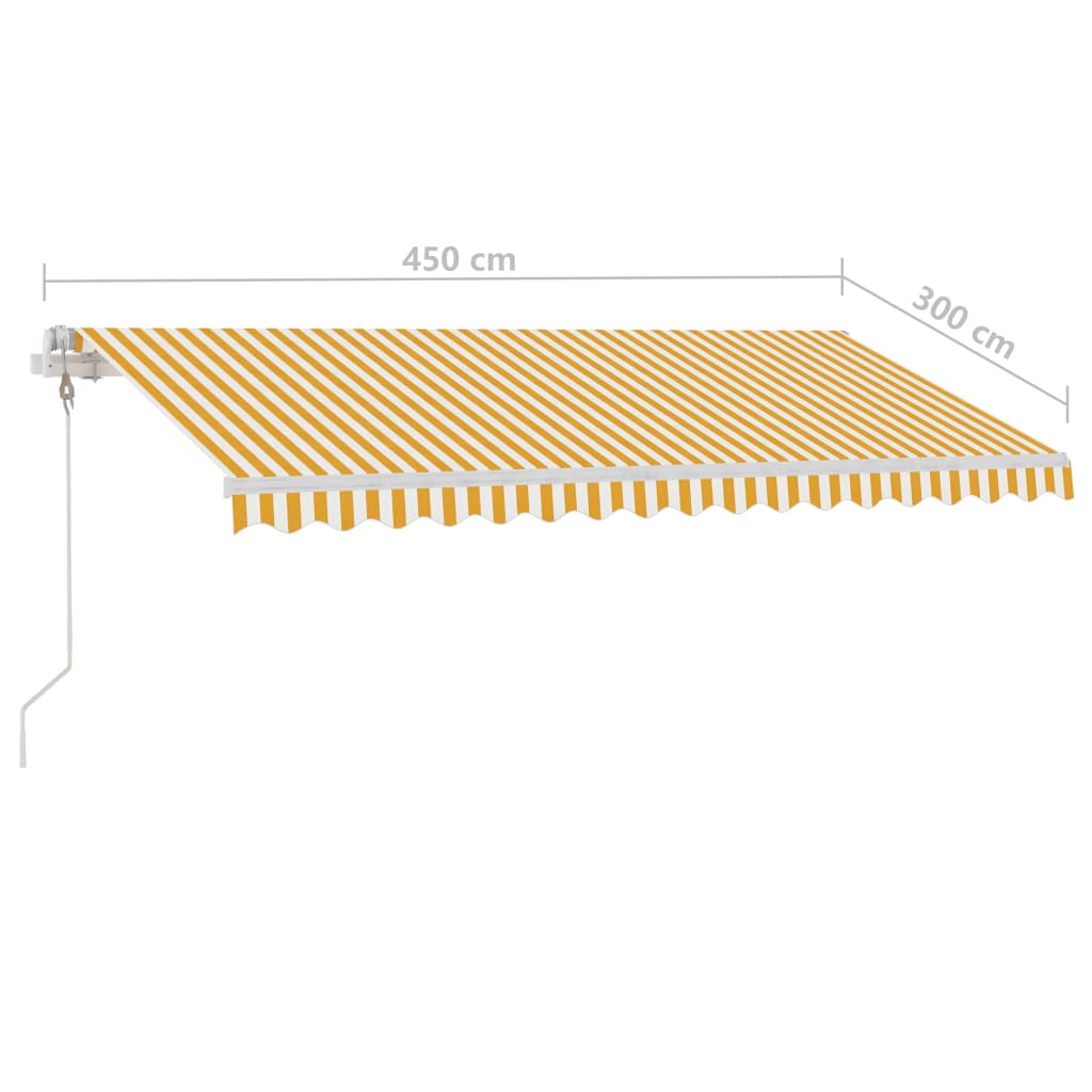 Copertină automată cu senzor vânt&LED, galben/alb, 450x300 cm