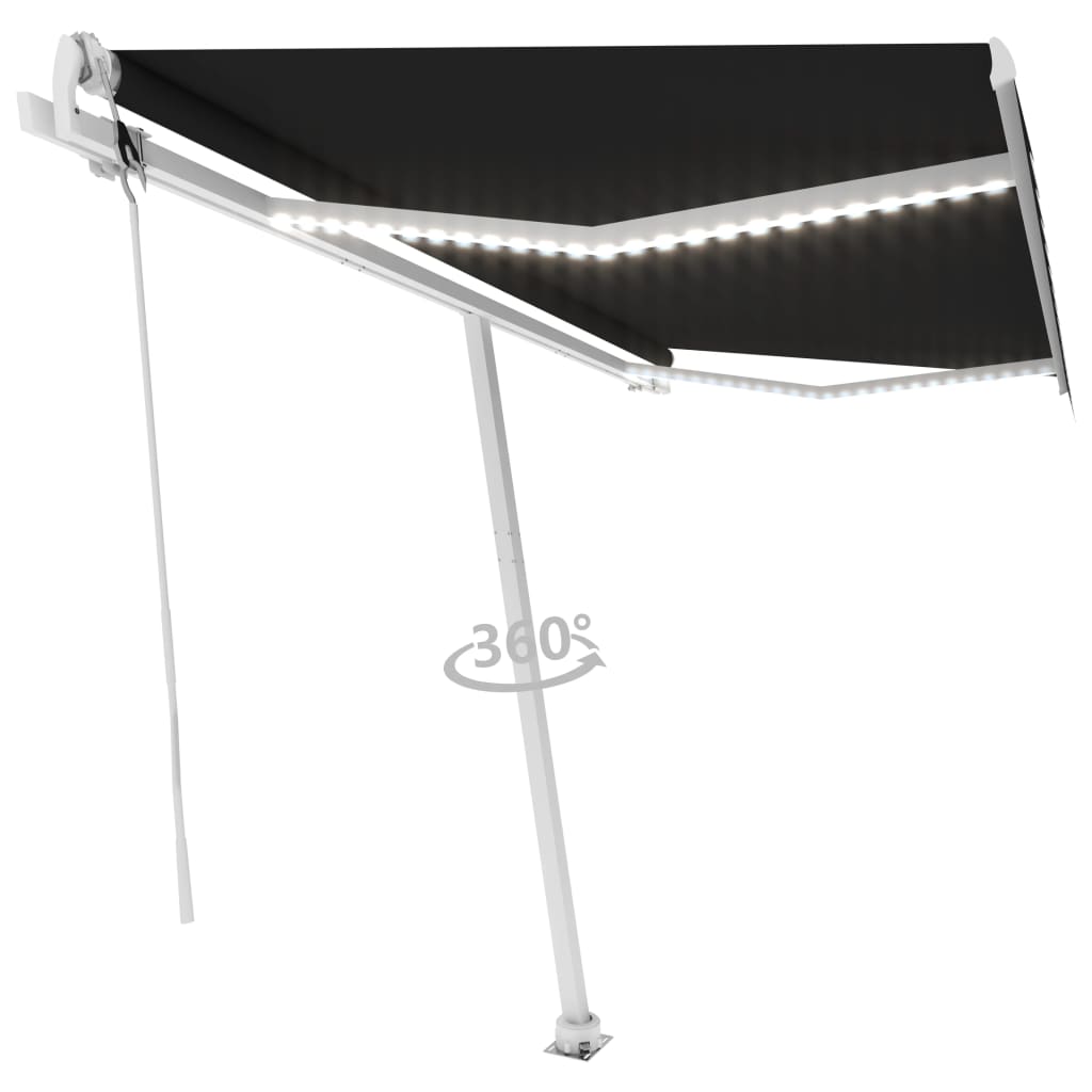 Copertină automată cu senzor vânt & LED, antracit, 450x300 cm