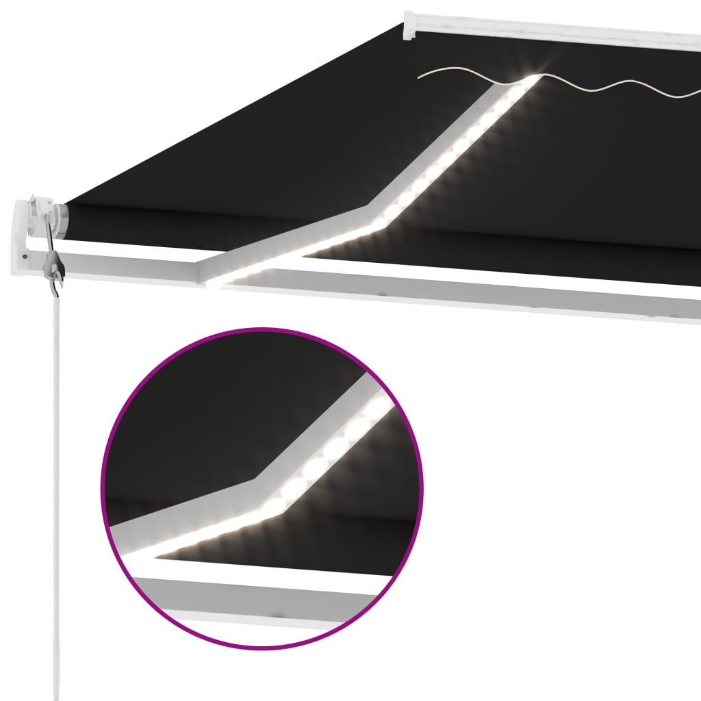 Copertină automată cu senzor vânt & LED, antracit, 450x300 cm