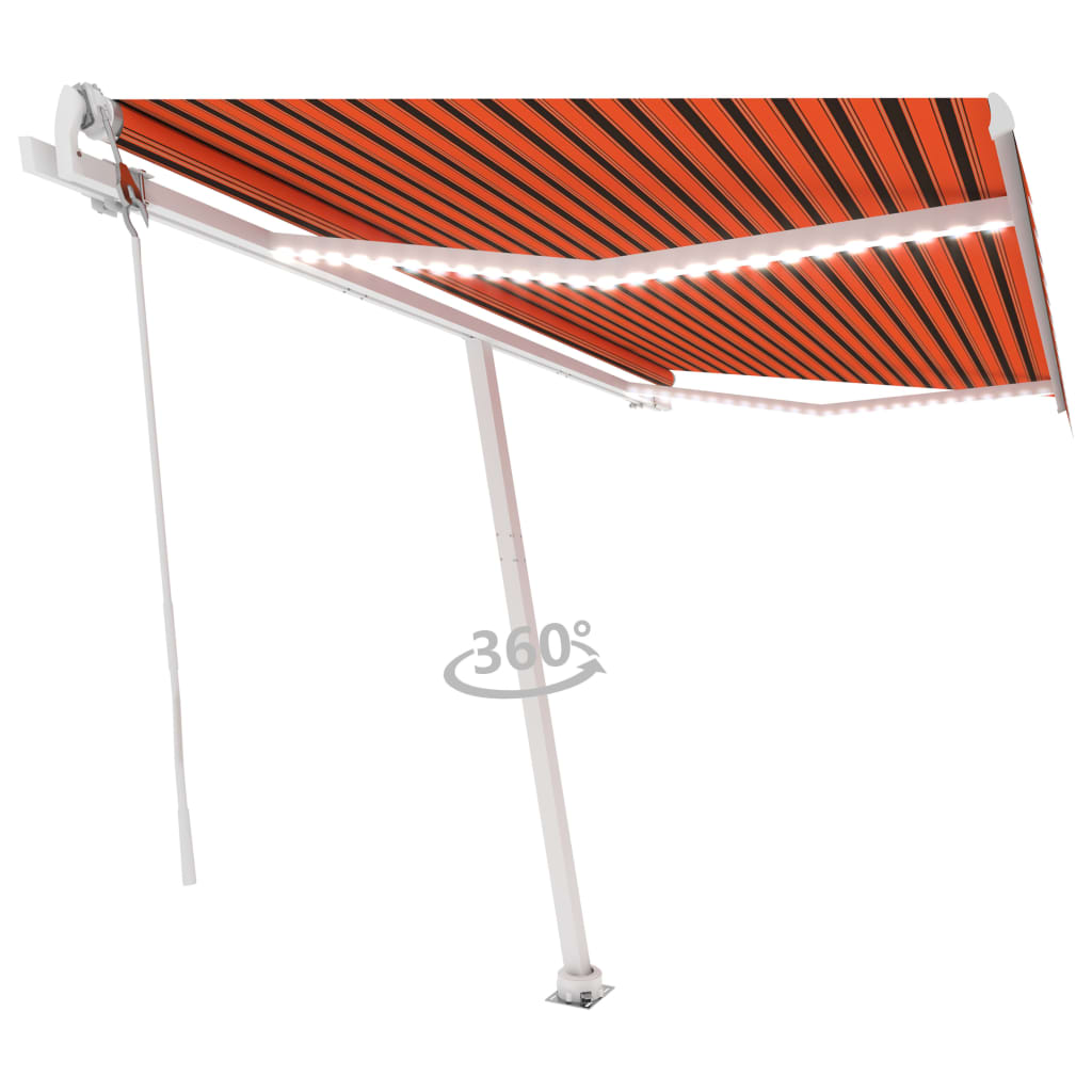 Copertină automată senzor vânt/LED portocaliu/maro, 450x300 cm