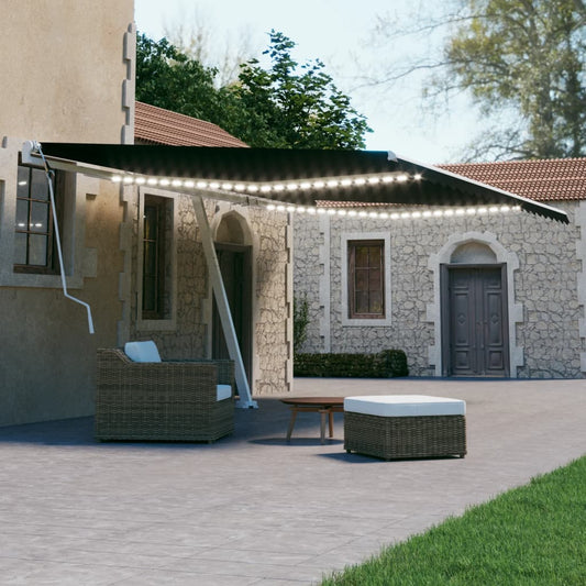 Copertină retractabilă manual cu LED, antracit, 500x300 cm