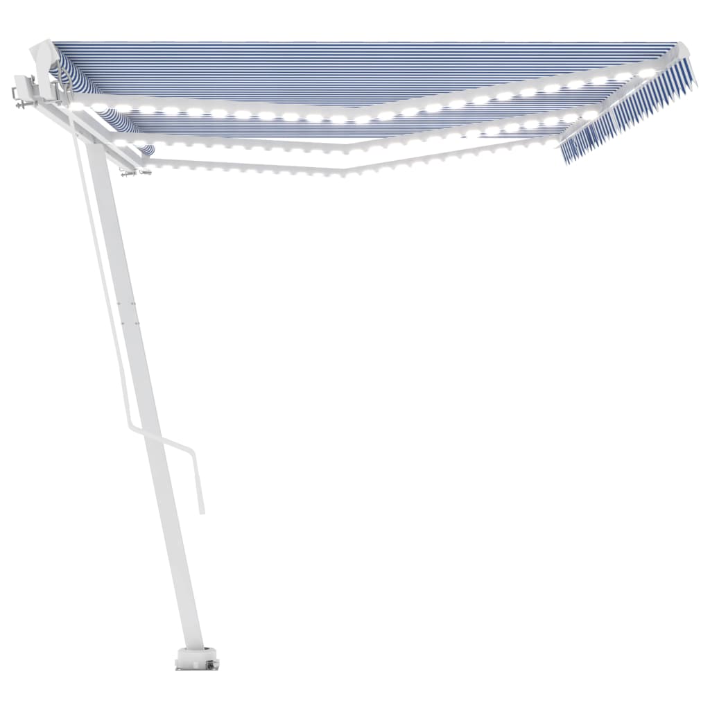 Copertină retractabilă manual cu LED albastru și alb 600x300 cm
