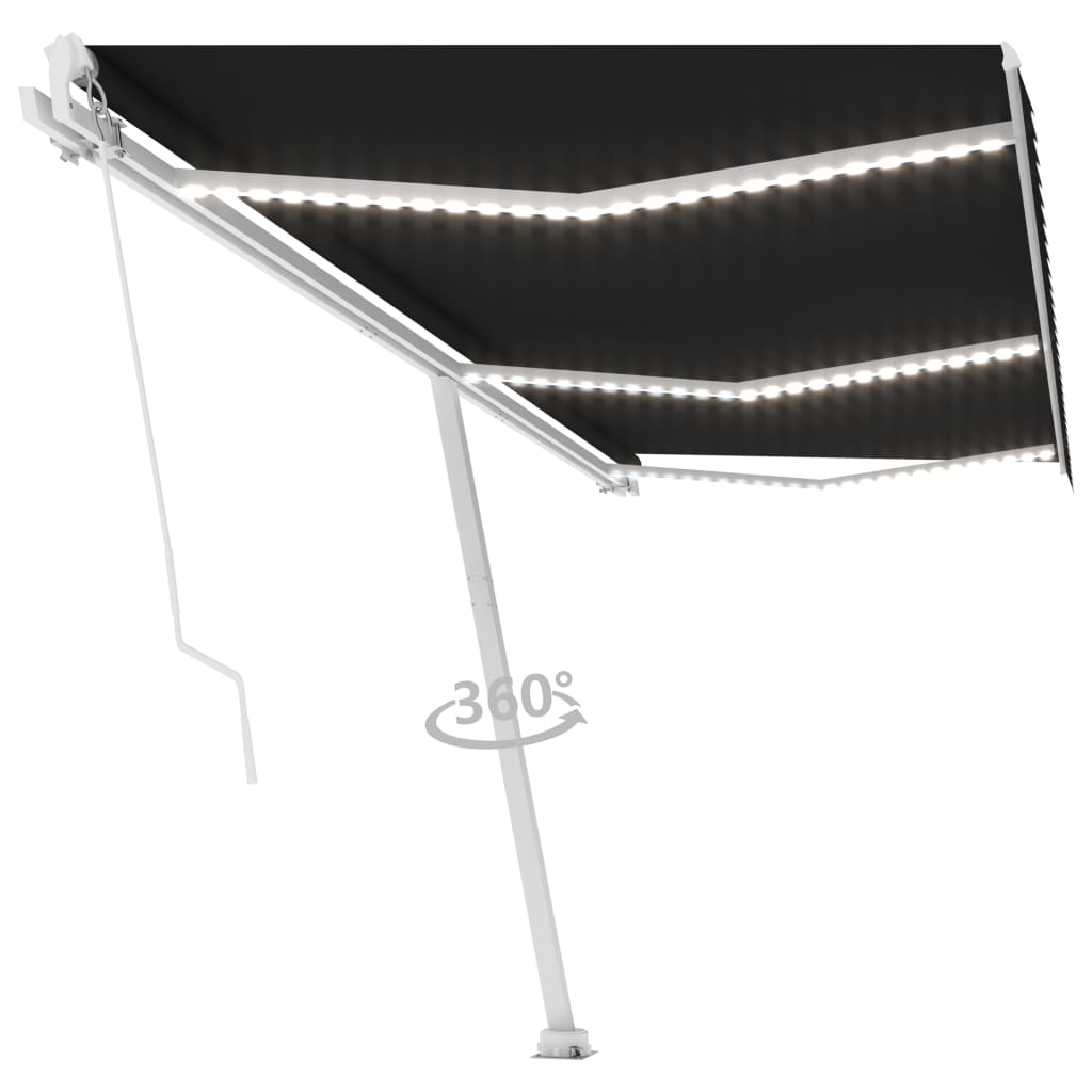 Copertină retractabilă manual cu LED, antracit, 600x300 cm