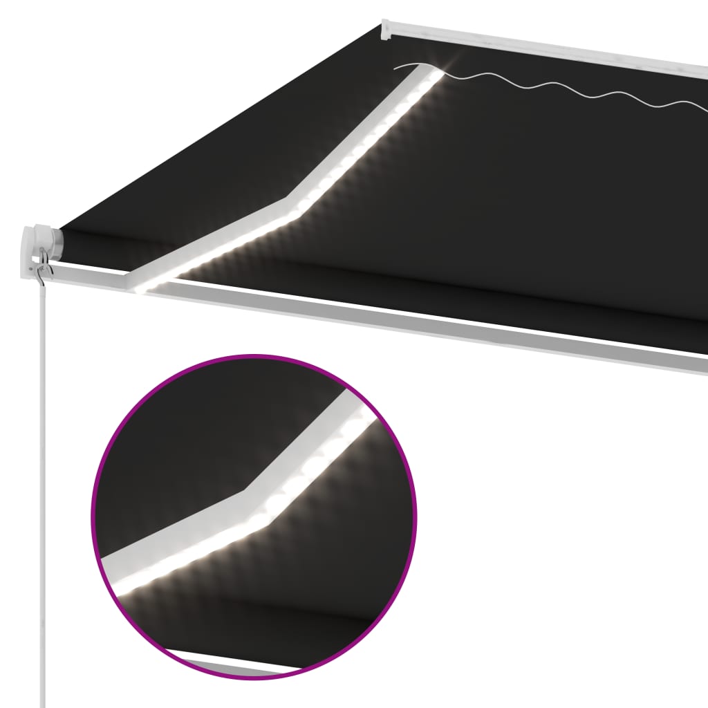 Copertină retractabilă manual cu LED, antracit, 600x300 cm