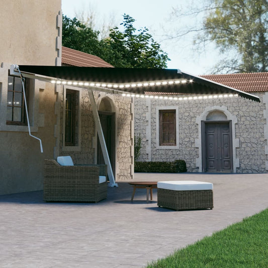 Copertină retractabilă manual cu LED, antracit, 600x300 cm