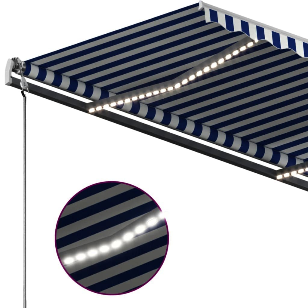 Copertină retractabilă manual cu LED albastru și alb 300x250 cm