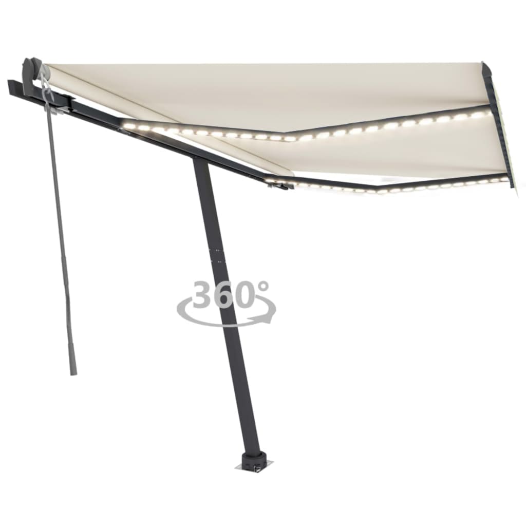 Copertină automată cu senzor vânt & LED, crem, 300x250 cm