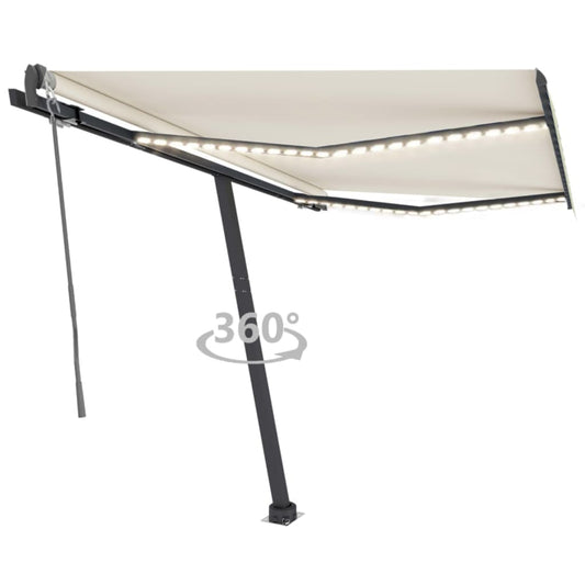 Copertină automată cu senzor vânt & LED, crem, 300x250 cm