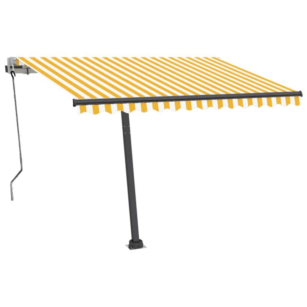 Copertină automată senzor vânt & LED, galben & alb, 300x250 cm