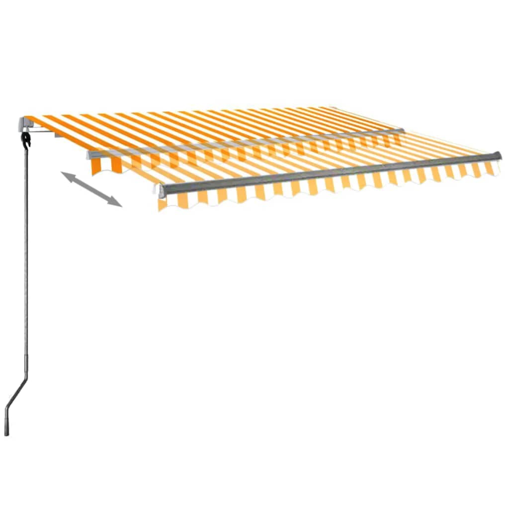 Copertină automată senzor vânt & LED, galben & alb, 300x250 cm