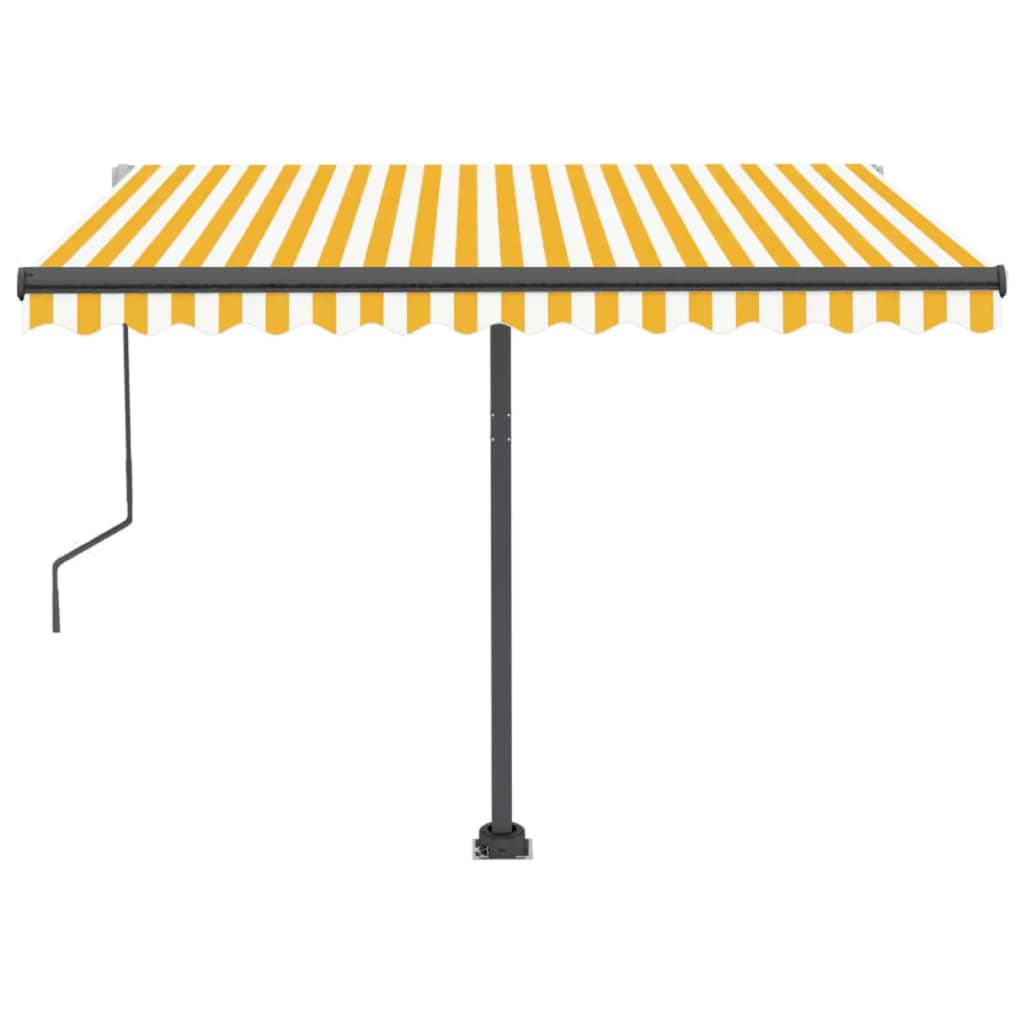 Copertină automată senzor vânt & LED, galben & alb, 300x250 cm