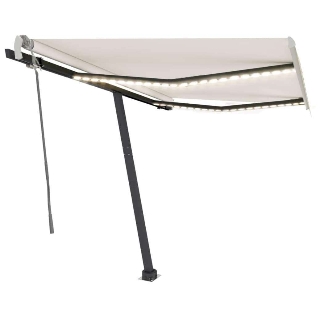 Copertină retractabilă manual cu LED, crem, 350x250 cm