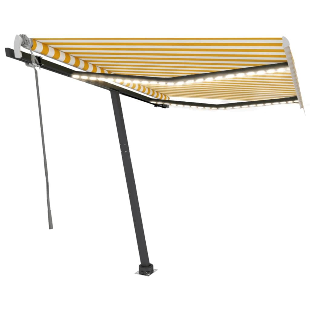 Copertină retractabilă manual cu LED, galben și alb, 350x250 cm