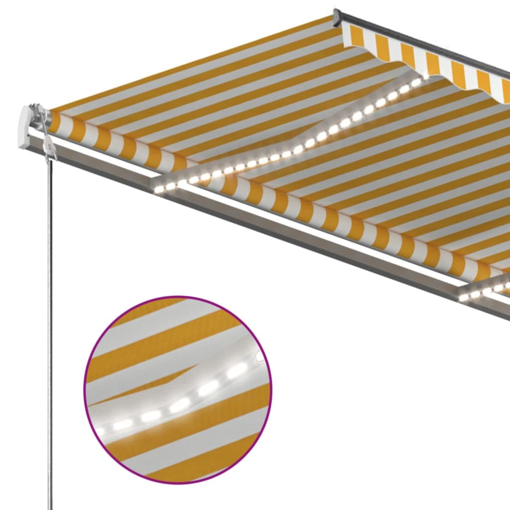 Copertină retractabilă manual cu LED, galben și alb, 350x250 cm