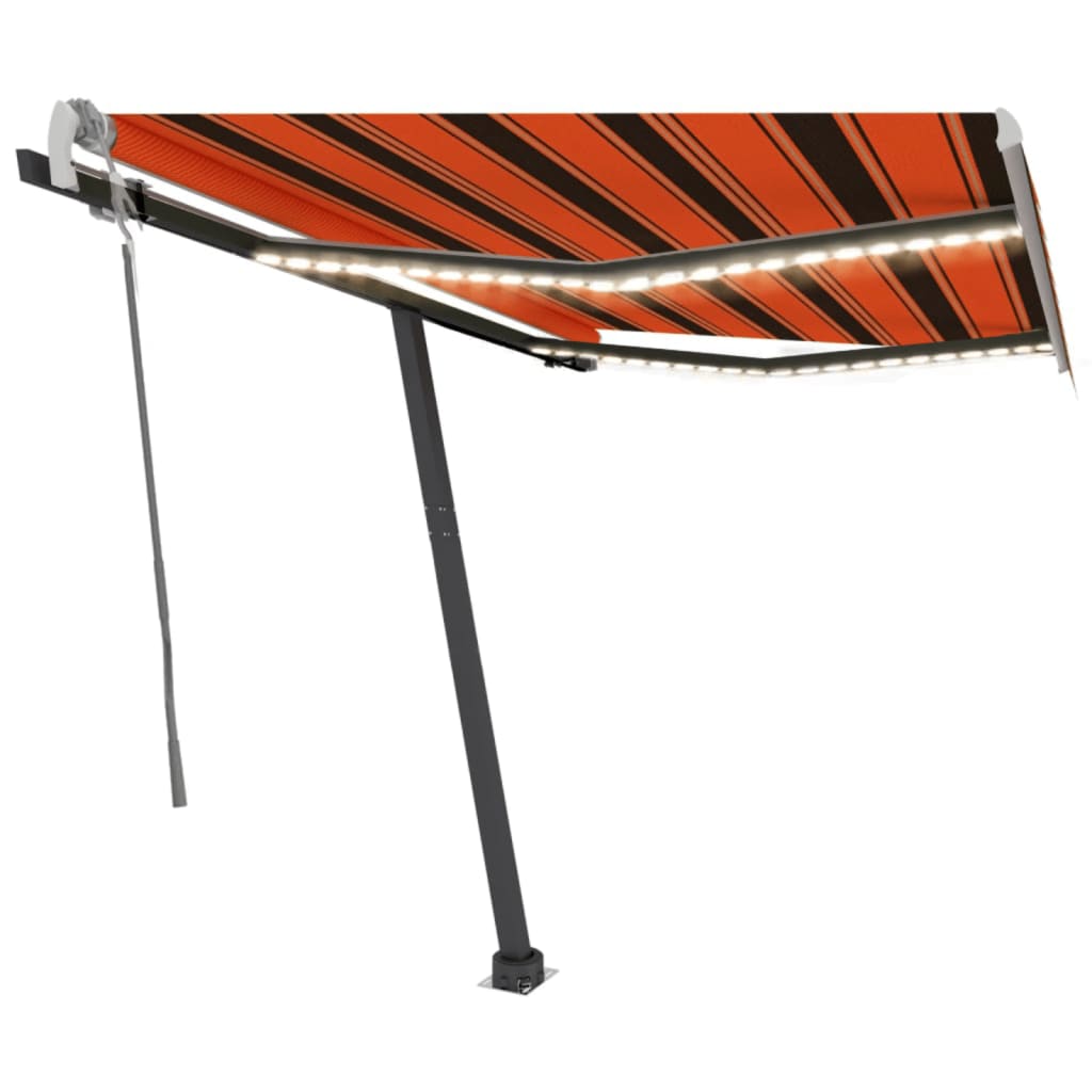 Copertină retractabilă manual cu LED portocaliu&maro 350x250 cm