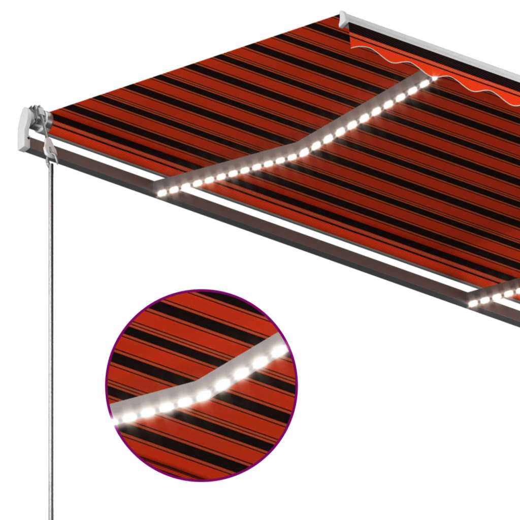 Copertină retractabilă manual cu LED portocaliu&maro 350x250 cm