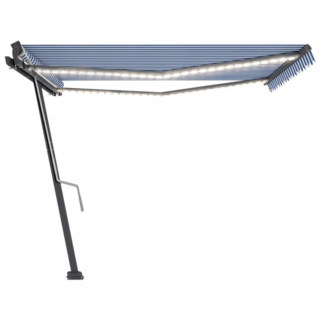 Copertină retractabilă manual cu LED, albastru&alb, 400x300 cm