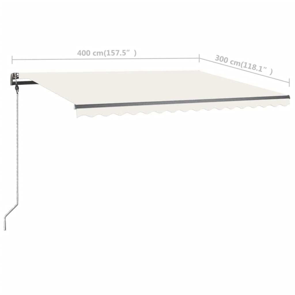 Copertină retractabilă manual cu LED, crem, 400x300 cm