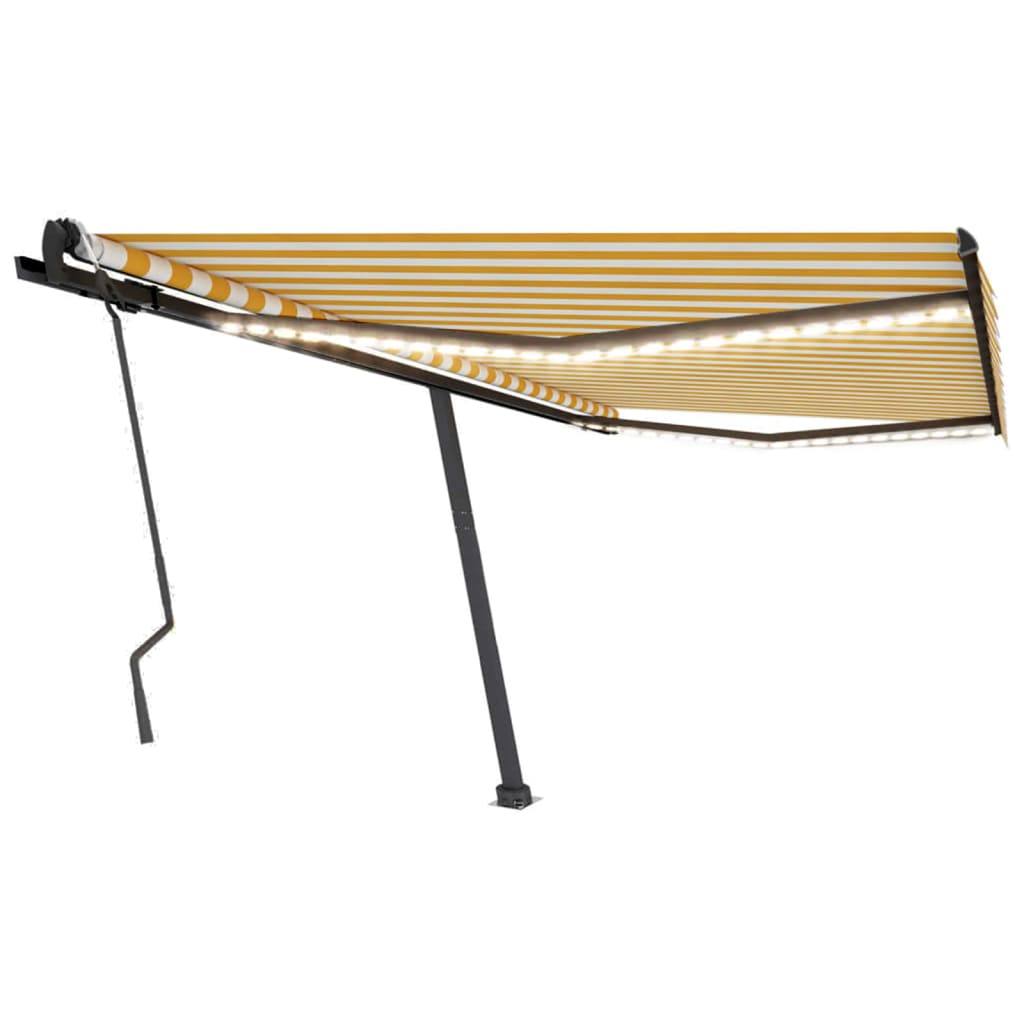 Copertină retractabilă manual cu LED, galben & alb, 400x300 cm