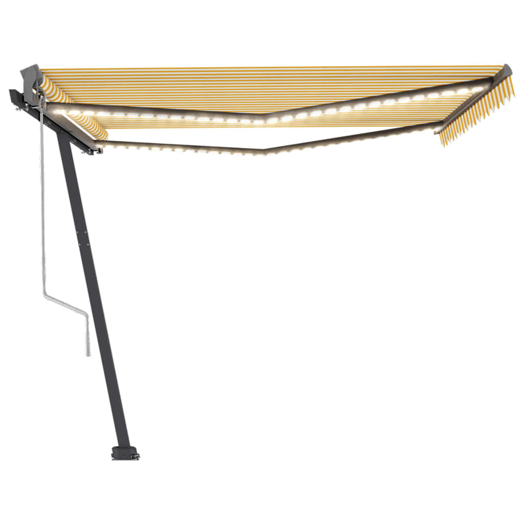 Copertină automată cu senzor vânt & LED, galben&alb, 400x300 cm