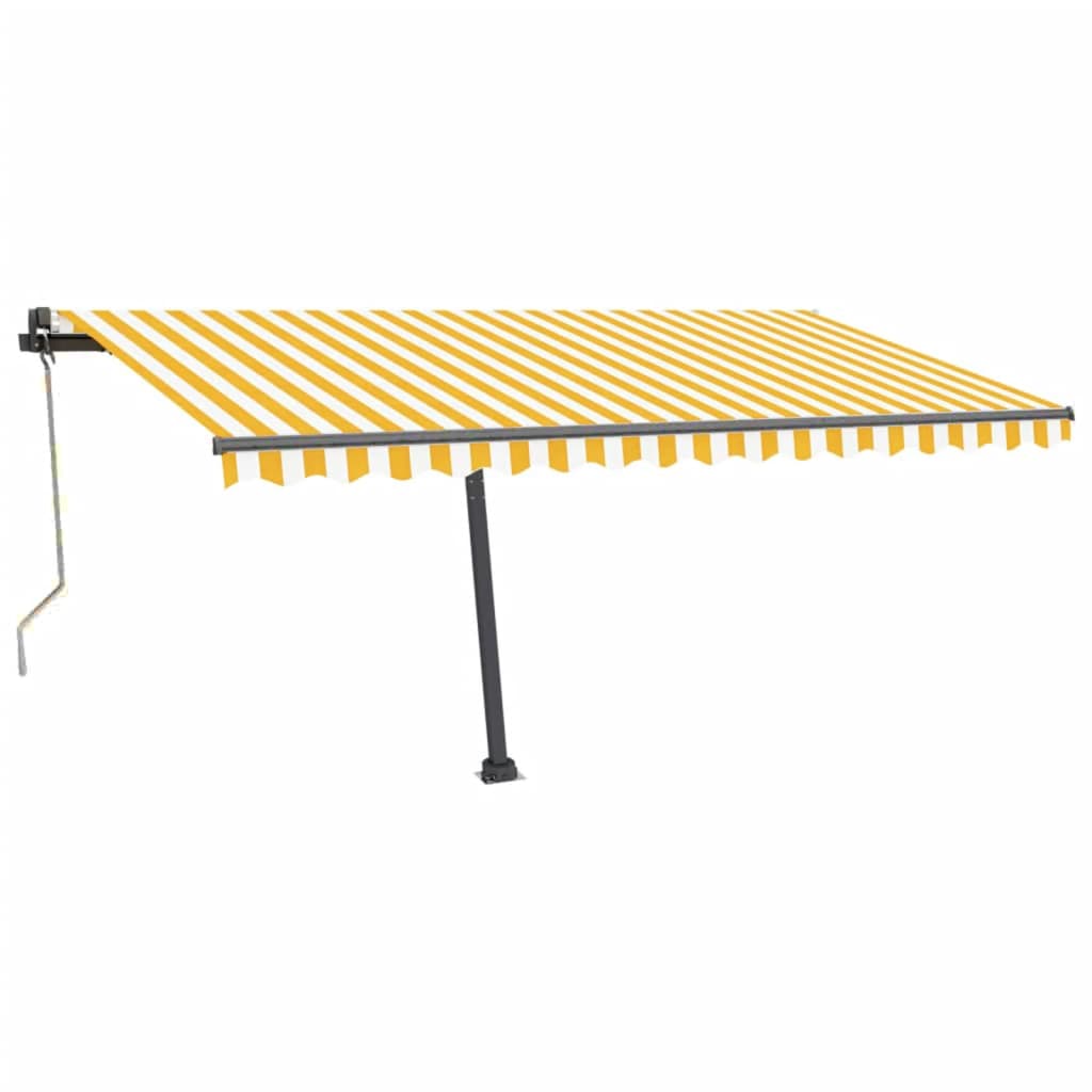 Copertină automată cu senzor vânt & LED, galben&alb, 400x300 cm