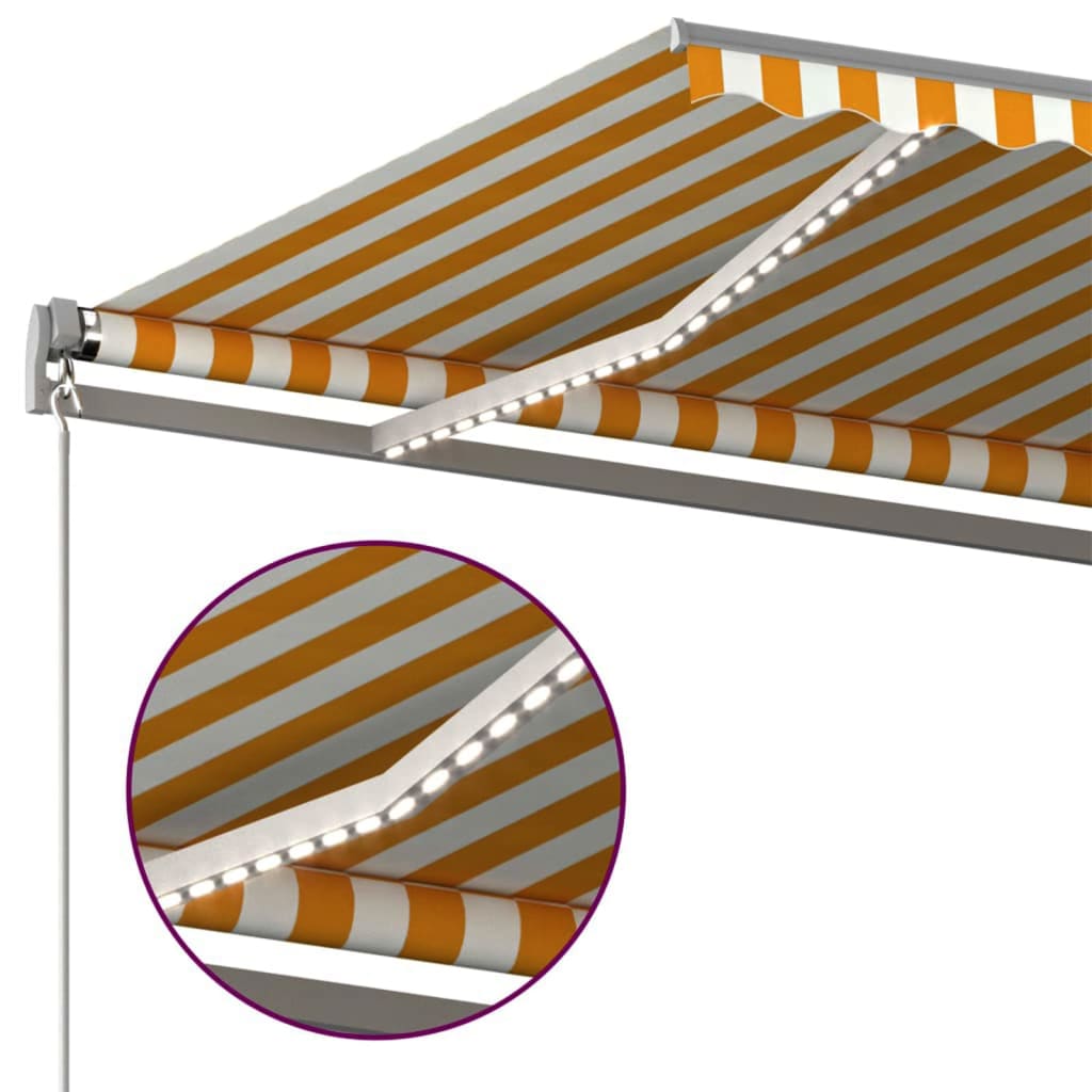 Copertină automată cu senzor vânt & LED, galben&alb, 400x300 cm