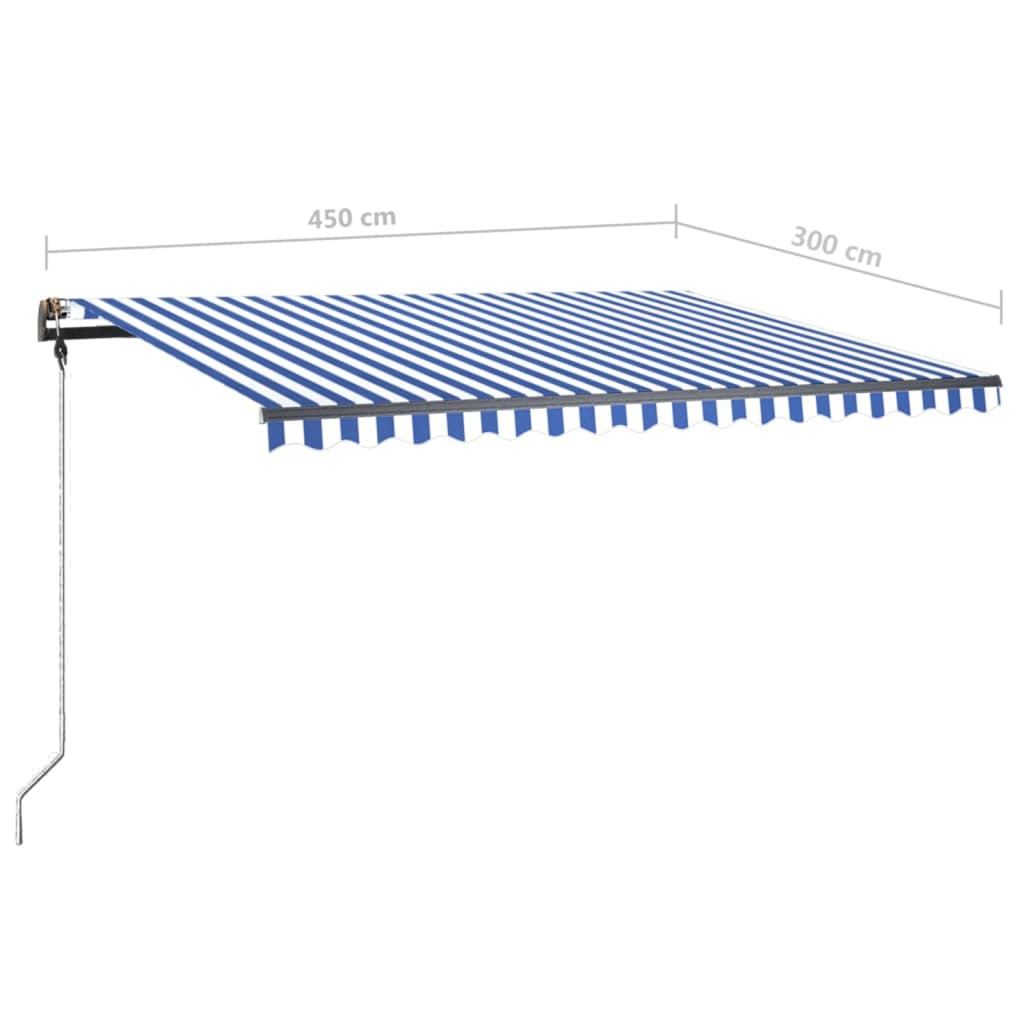 Copertină retractabilă manual cu LED, albastru&alb, 450x300 cm