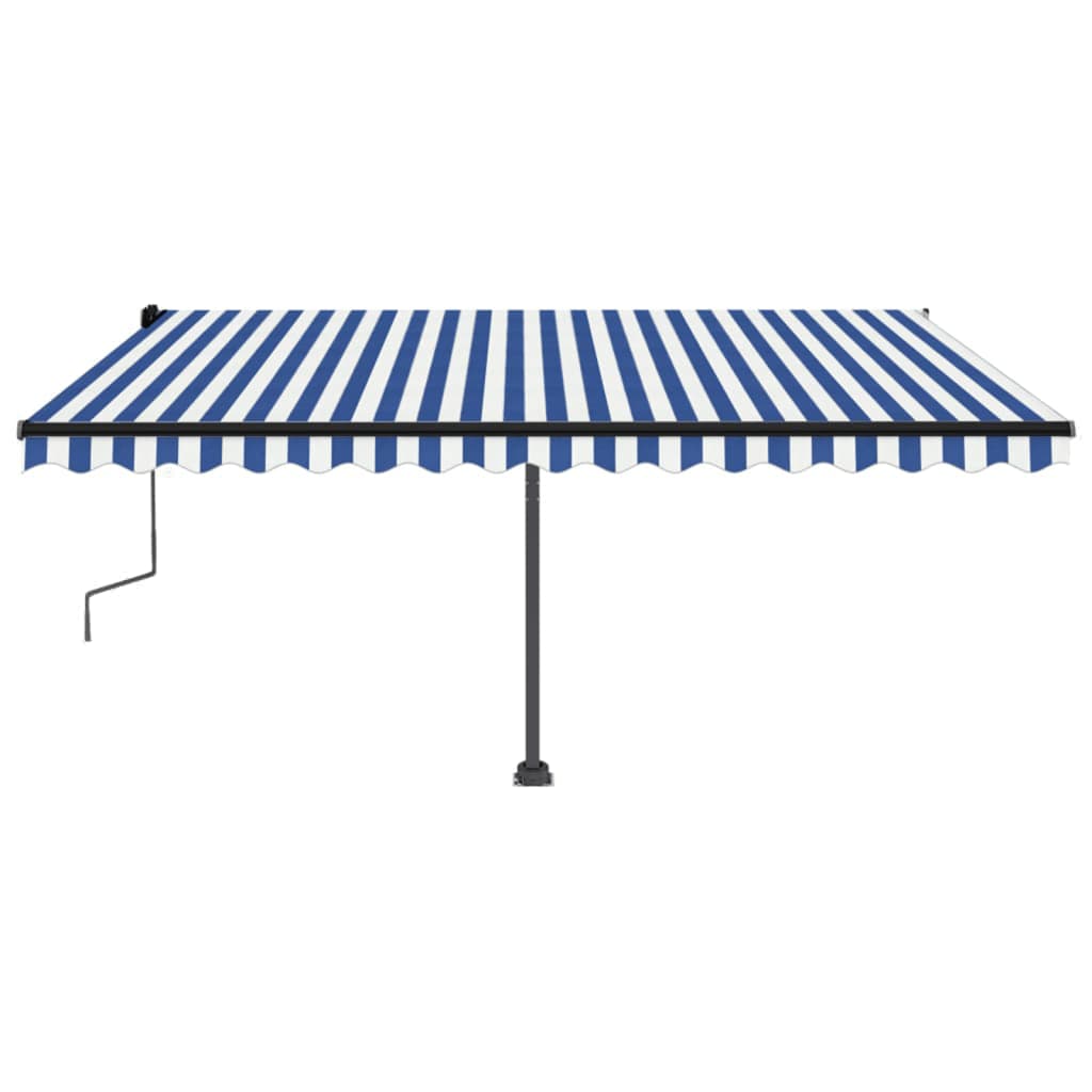 Copertină retractabilă manual cu LED, albastru&alb, 450x300 cm