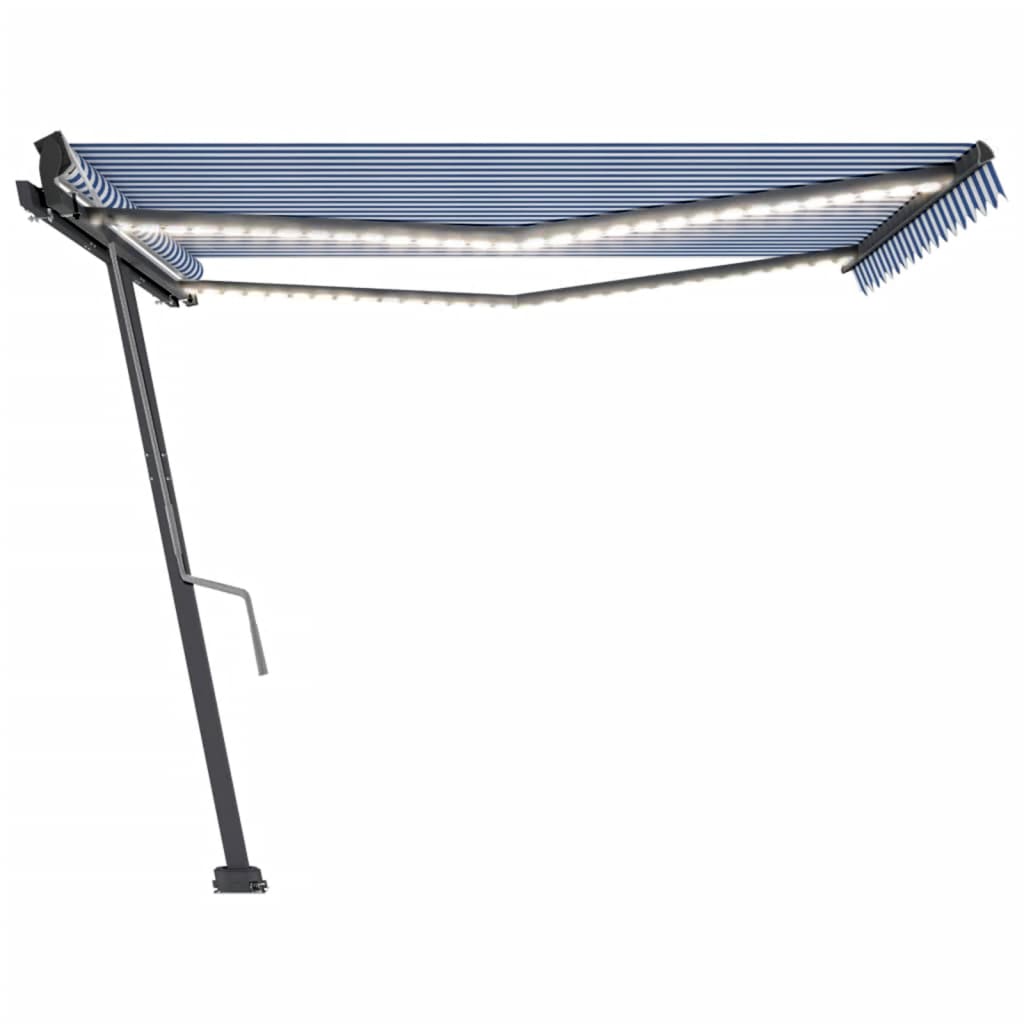 Copertină retractabilă manual cu LED, albastru&alb, 450x300 cm
