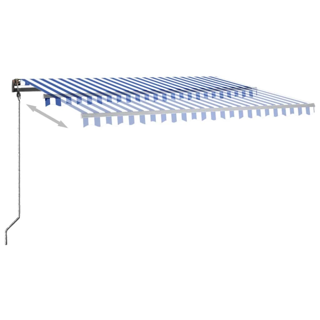 Copertină retractabilă manual cu LED, albastru&alb, 450x300 cm