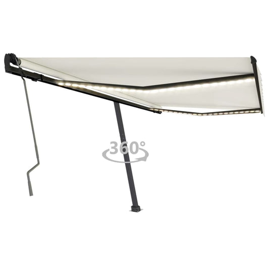 Copertină retractabilă manual cu LED, crem, 450x300 cm