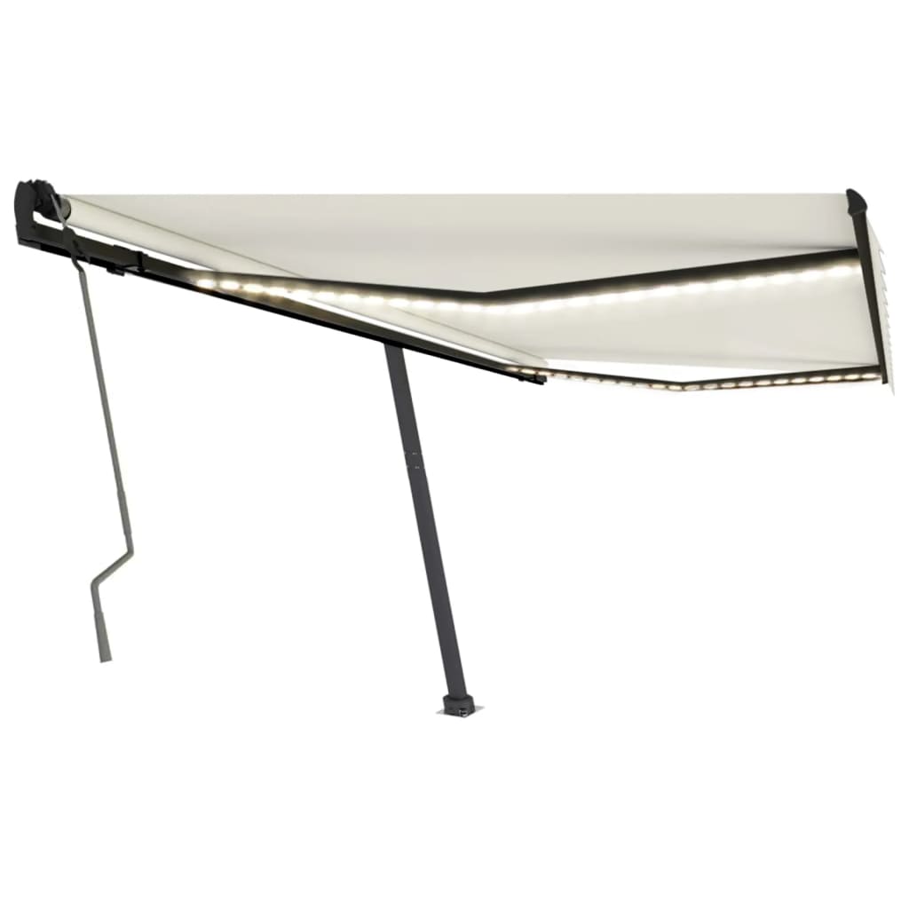 Copertină retractabilă manual cu LED, crem, 450x300 cm