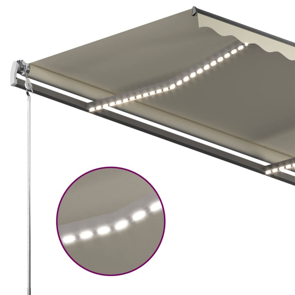 Copertină retractabilă manual cu LED, crem, 450x300 cm