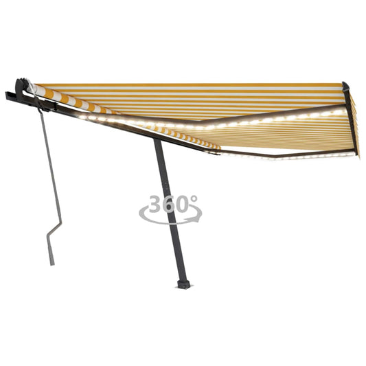 Copertină retractabilă manual cu LED, galben și alb, 450x300 cm