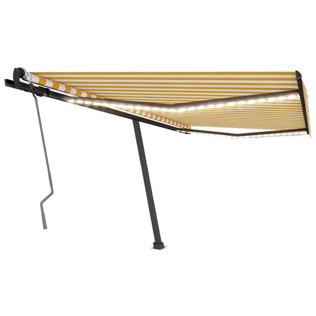 Copertină retractabilă manual cu LED, galben și alb, 450x300 cm