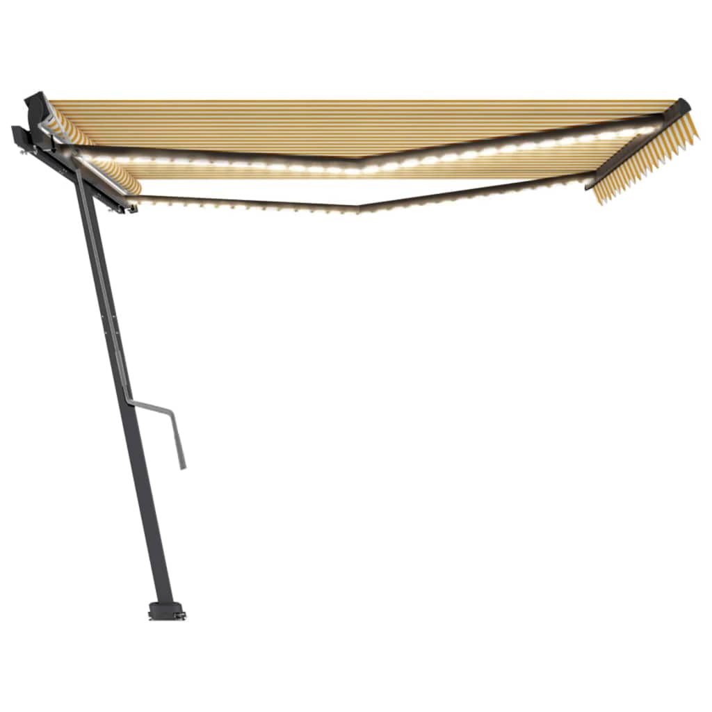 Copertină retractabilă manual cu LED, galben și alb, 450x300 cm