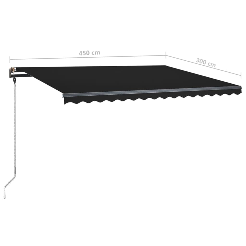 Copertină retractabilă manual cu LED, antracit, 450x300 cm